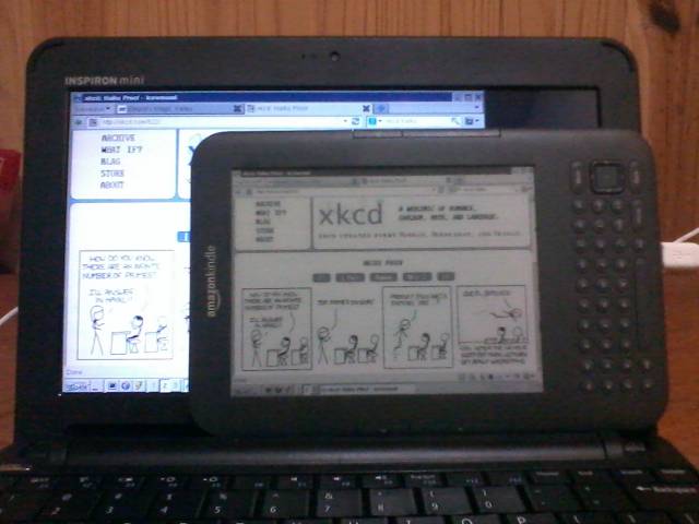 [Foto de um Kindle mostrando uma sessão X remota por VNC]
