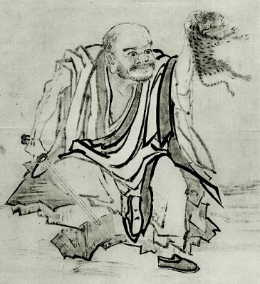 [Pintura de Hasegawa Tōhaku de um mestre zen prestes a cortar um gato em dois]